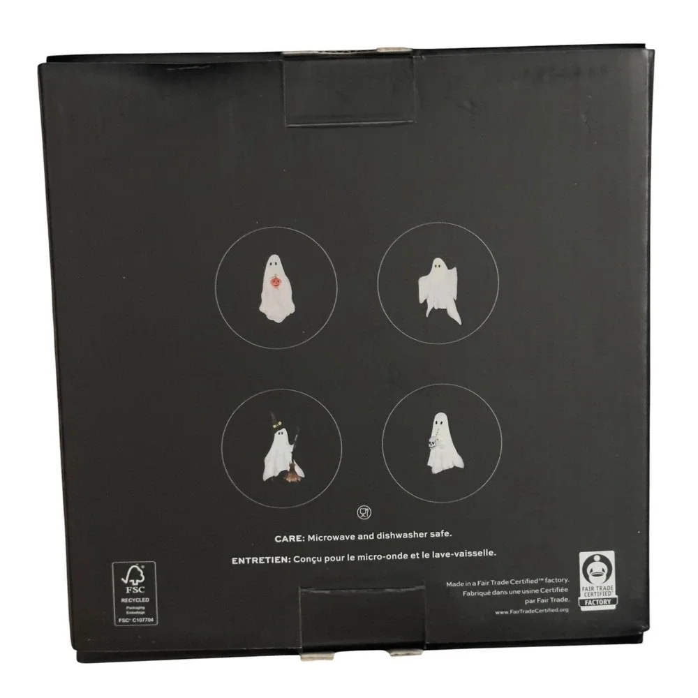 Pottery Barn Scary Squad Halloween Ghost Appetizer Plates Set of 4 Ceramic
